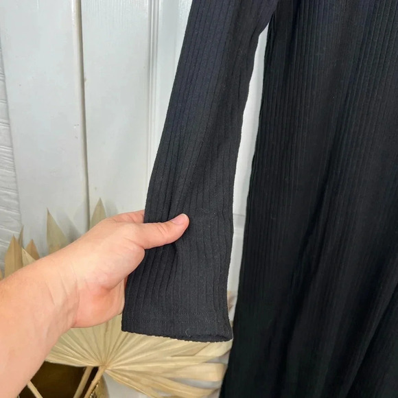 Caslon Women's Black Ribbed Polo Collar Dress Size M Long Sleeve Knee Length - Picture 4 of 7